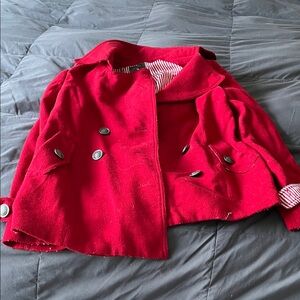 Forever 21 Red Coat with White Striped Lining